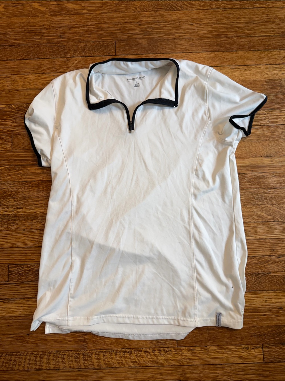 Maggie Lane White Short-Sleeve Polo with Black Trim - Performance Women’s Shirt